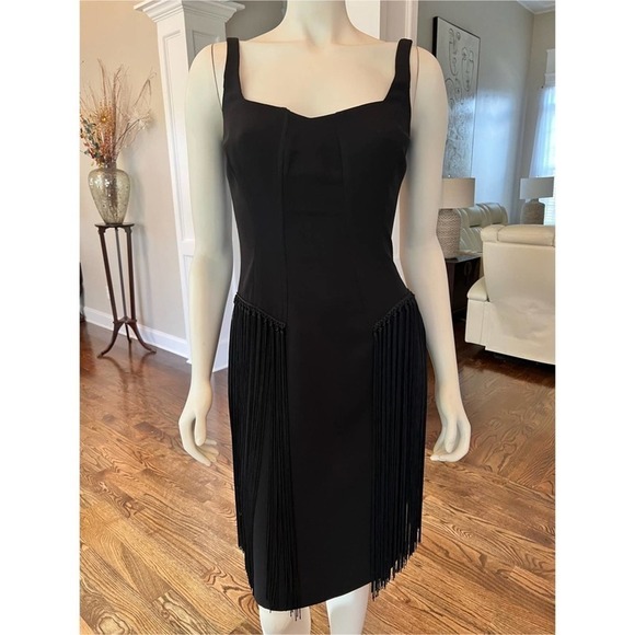 Kir black fringe trimmed cocktail dress 0850